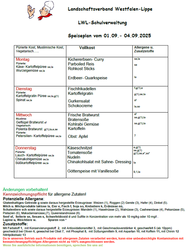 Speiseplan Speiseplan