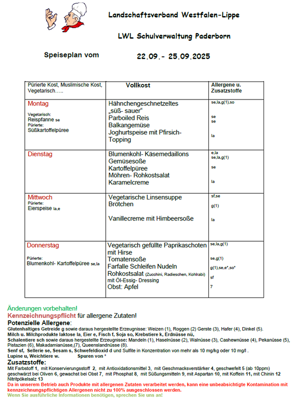 Speiseplan Speiseplan